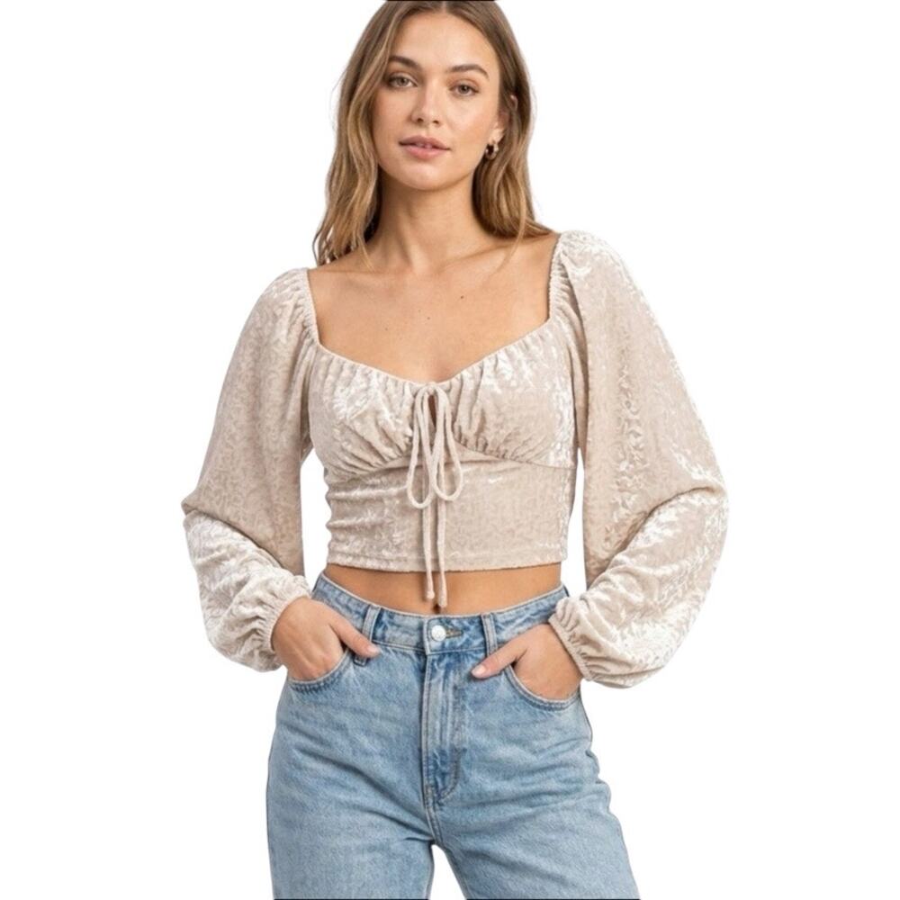 Indie Mae Cream Velvet Burnout Long Sleeve Peasant Top Size Medium